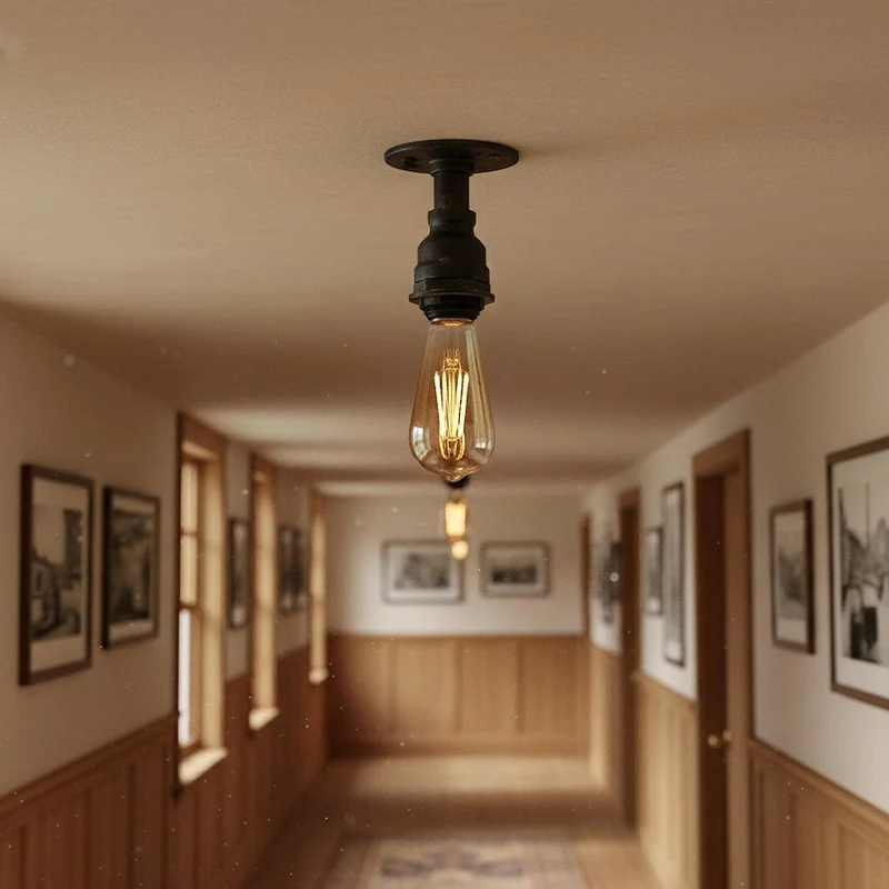 Industrie Flansch Deckenleuchte – Vintage Wasserrohr Steampunk Lampe E27 ~3653