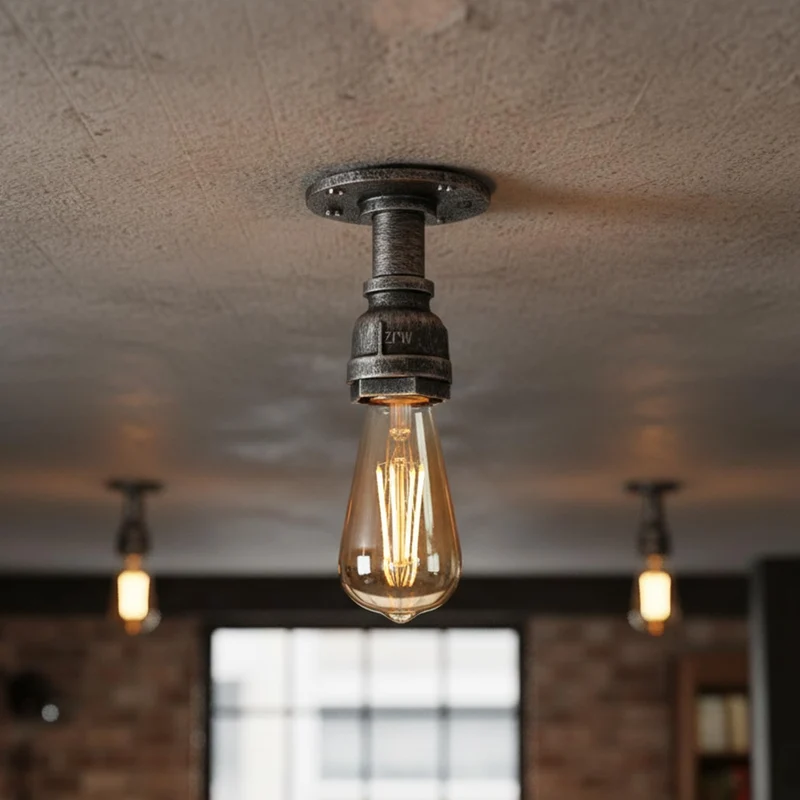 Industrie Flansch Deckenleuchte – Vintage Wasserrohr Steampunk Lampe E27 ~3653