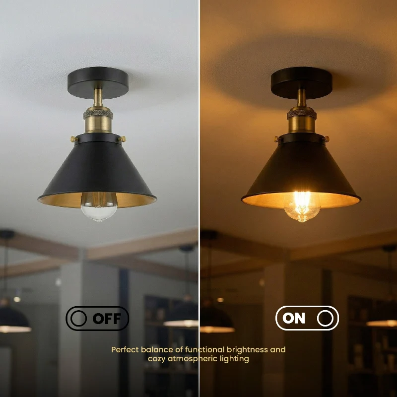 Deckenleuchte Schwarz & Gold Flush Mount 18cm Schirm ~3628