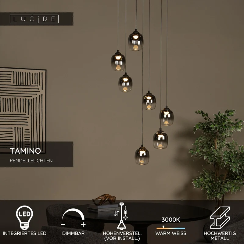 LED-Pendelleuchte Tamino 7-flammig dimmbar Warmweiß 52cm