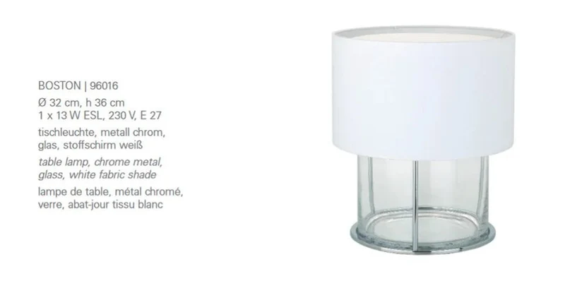 Ersatzglas Lampenfuß Boston – klarer Glaszylinder für Tischleuchte 96016