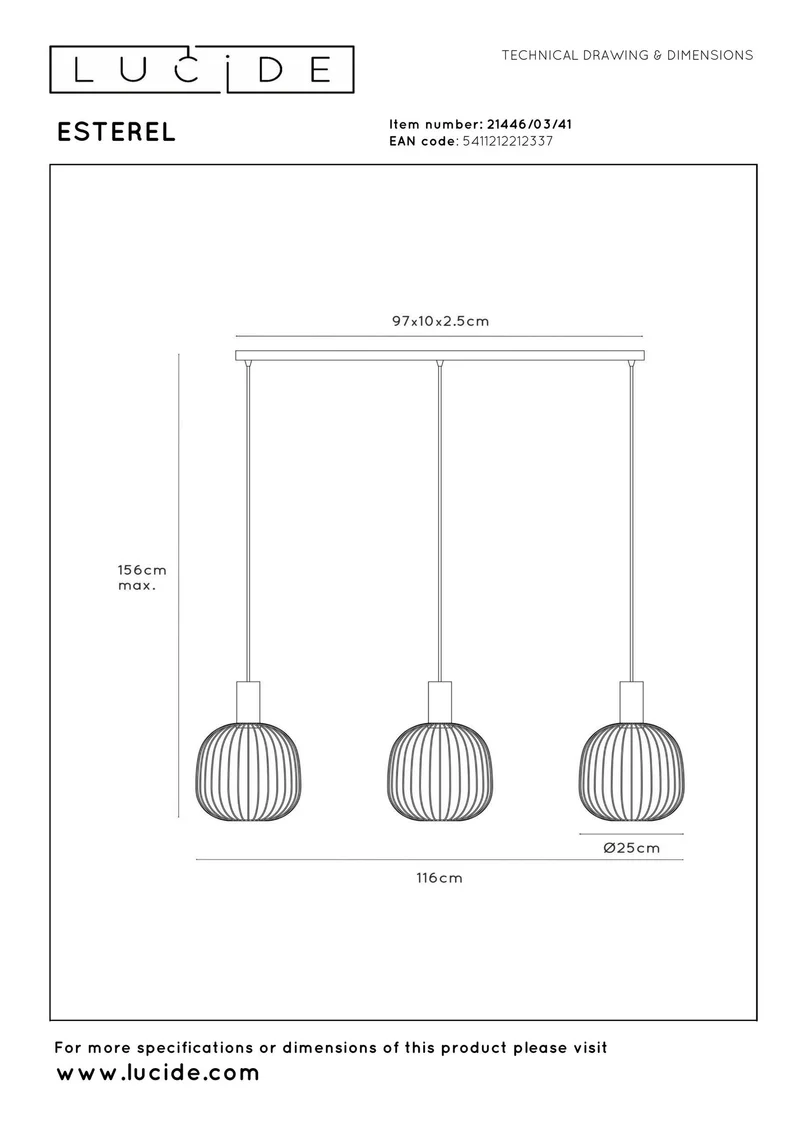 Pendelleuchte Esterel 3-flammig 116cm