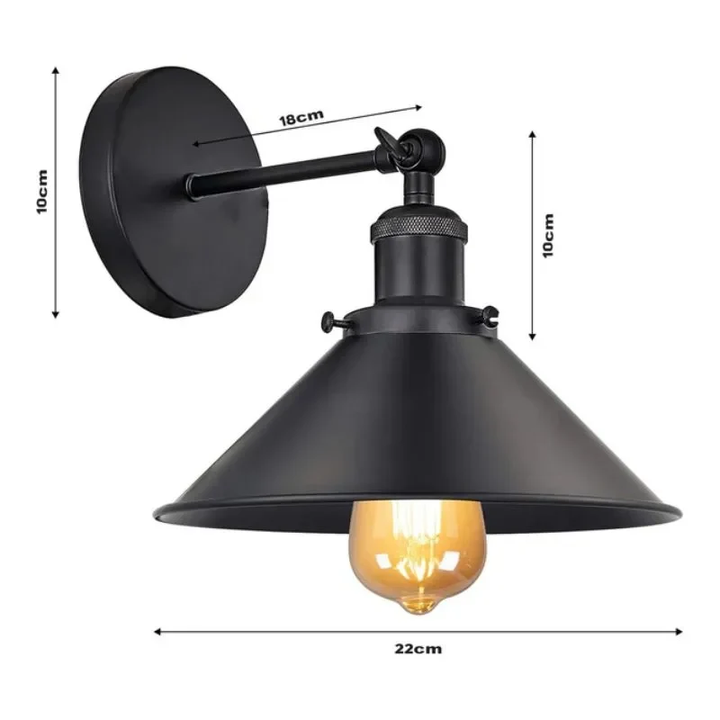 Industrie Verstellbare Wandleuchte Schwarz mit E27~3476