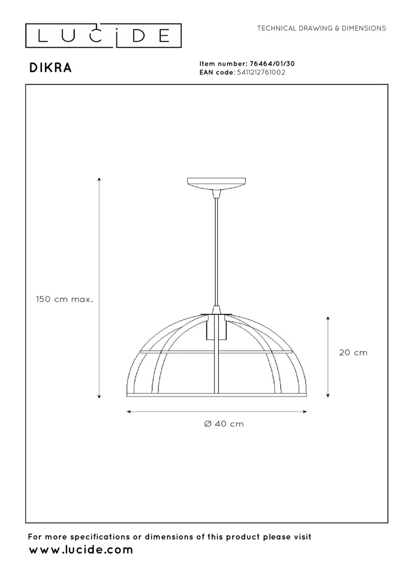 Pendelleuchte Dikra 1-flammig höhenverstellbar Schwarz 40cm