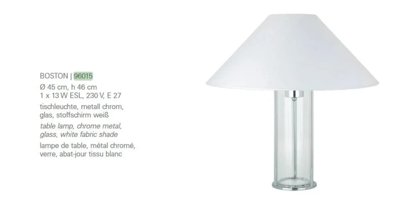 Ersatzglas Lampenfuß Boston – klarer Glaszylinder für Tischleuchte 96015