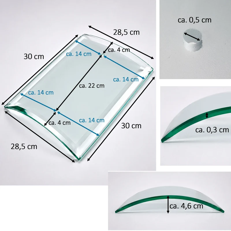Lampenglas rechteckig gebogen für Wandleuchte 30 cm x 28,5 cm - Klares Ersatzglas Contra Sompex groß