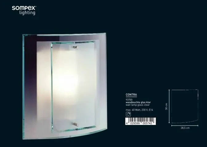 Lampenglas rechteckig gebogen für Wandleuchte 30 cm x 28,5 cm - Klares Ersatzglas Contra Sompex groß