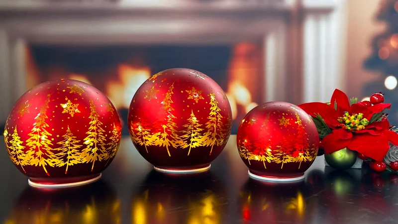 Deko Glaskugel Lumina LED Wald rot