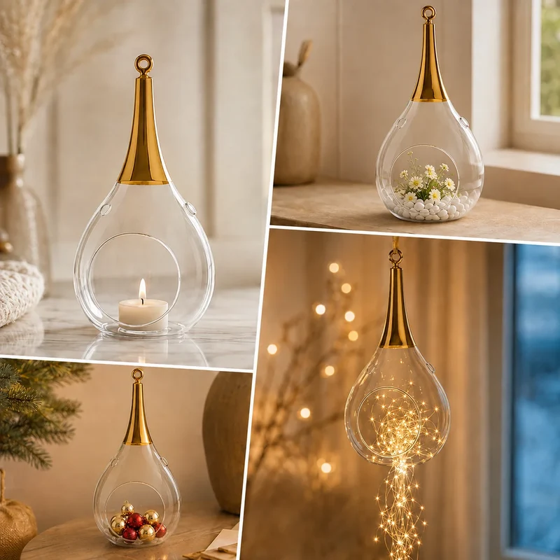 Sompex Taura Hängewindlicht Gold 35 cm – mundgeblasen & handbemalt