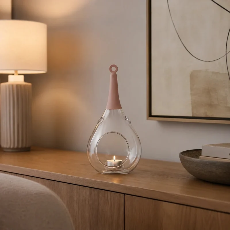Sompex Taura Hängewindlicht Rosa 35 cm – mundgeblasen · handbemalt · Glas · Tropfenform