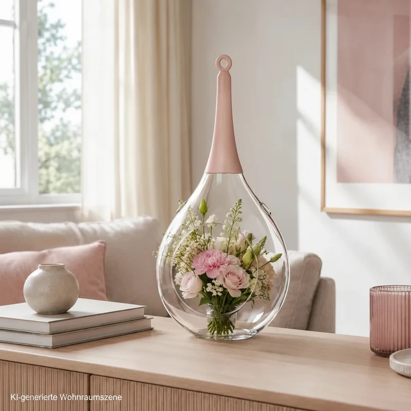 Sompex Taura Hängewindlicht Glas Rosa 30 cm – mundgeblasen · handbemalt · Tropfenform