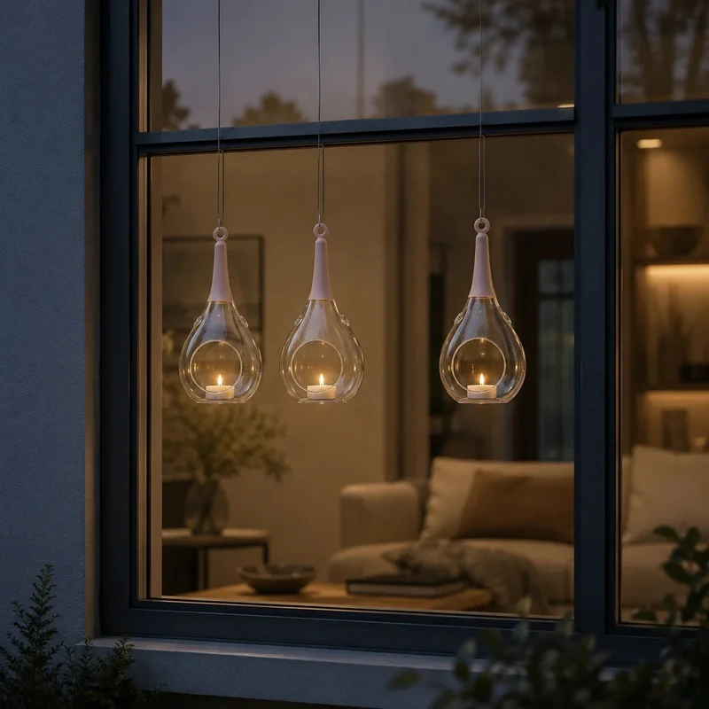 Sompex Taura Hängewindlicht Glas Rosa 23,5 cm – mundgeblasen · handbemalt · Tropfenform