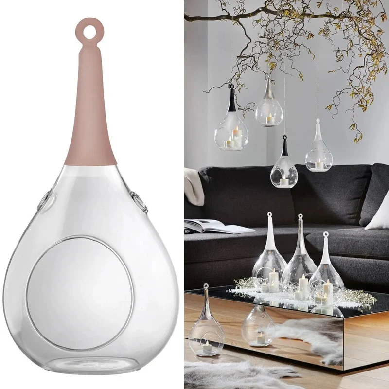 Sompex Taura Hängewindlicht Glas Rosa 23,5 cm – mundgeblasen · handbemalt · Tropfenform