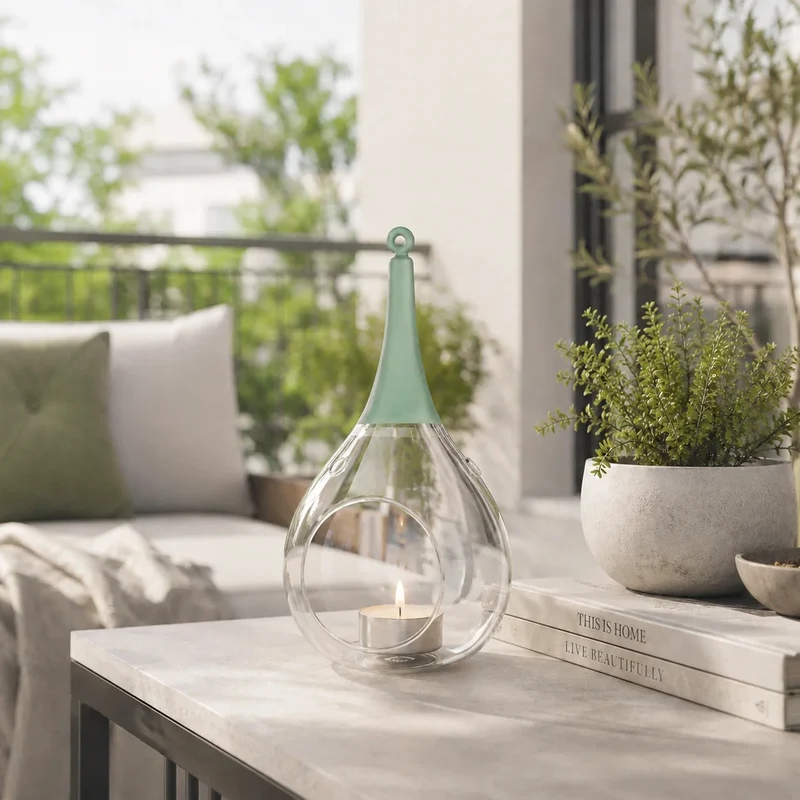 Sompex Taura Hängewindlicht Grün 30 cm – mundgeblasen · handbemalt · Glas · Tropfenform