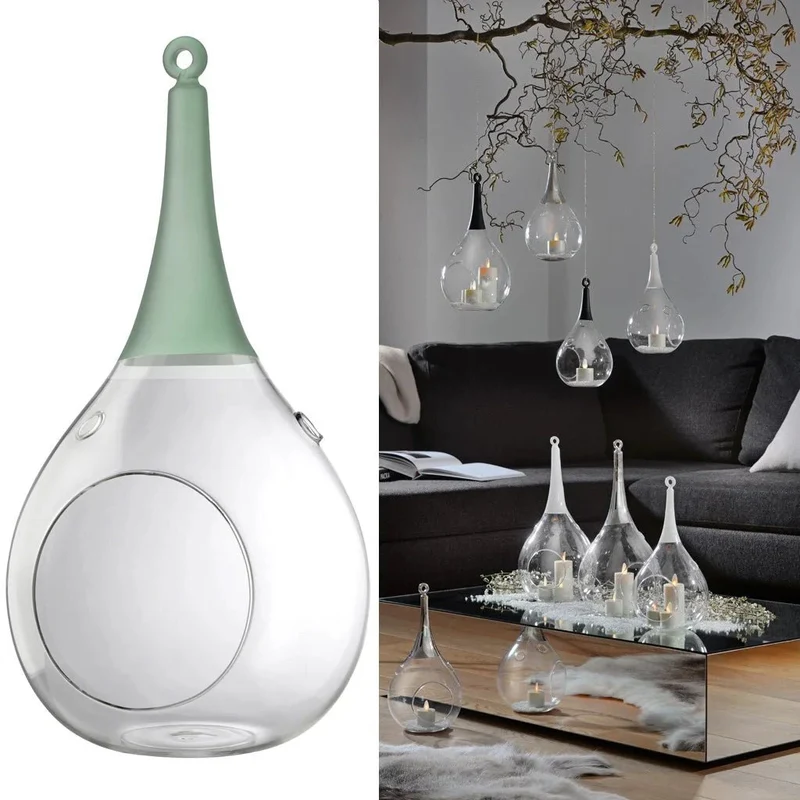 Sompex Taura Hängewindlicht Grün 35 cm – Glas · mundgeblasen · handbemalt · Tropfenform