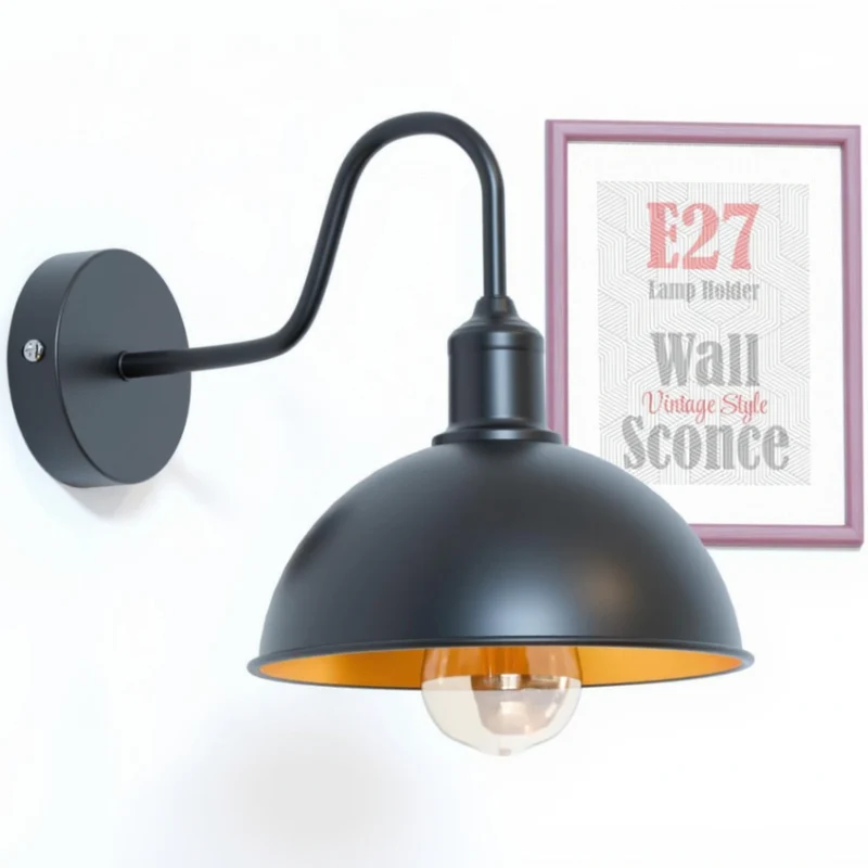 LEDSONE Industrielle Schwanenhals Wandleuchte Schwarz ~3649