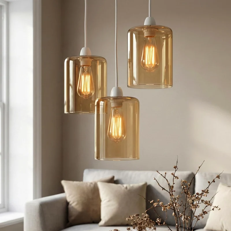 Lampenschirm aus bernsteinfarbenem Glas im Vintage-Stil, E27~3602