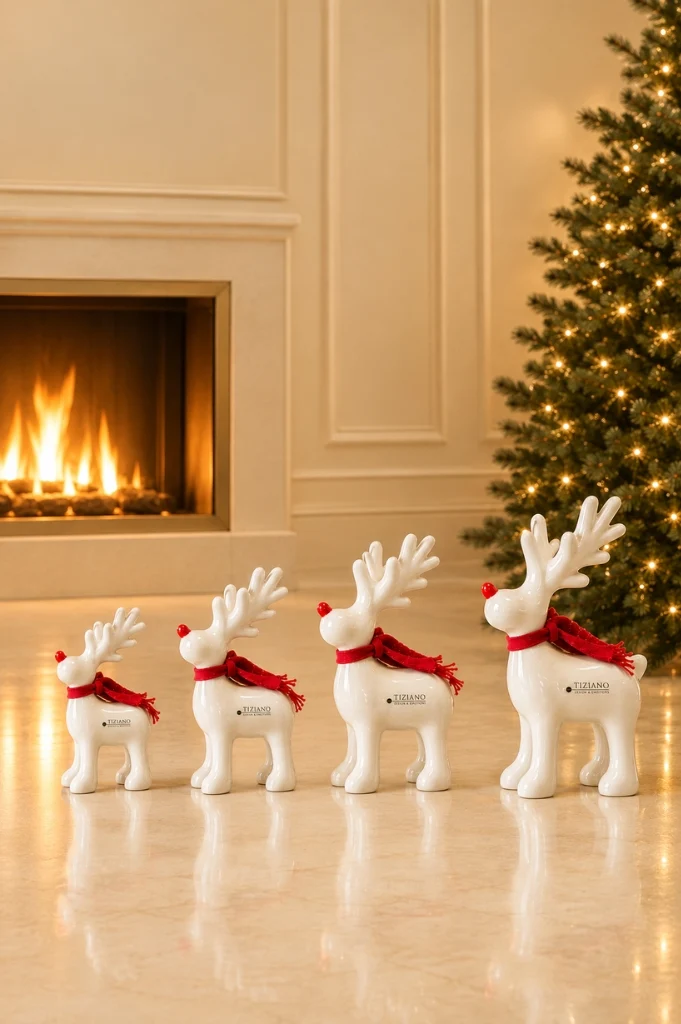 Deko Rentier Rudolph stehend mit roter Nase+Schal