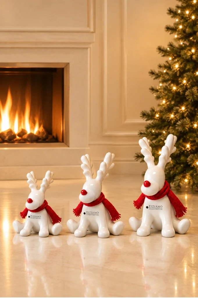 Deko Rentier Rudolph sitzend mit roter Nase+Schal
