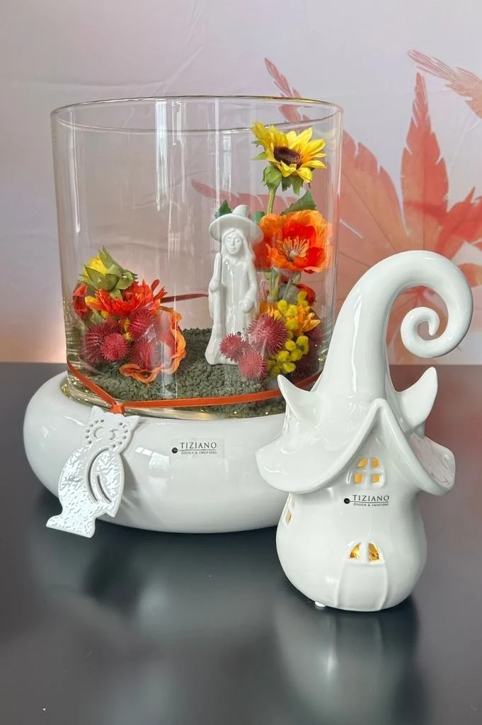 Dekoset Merida mit Haus Avalon LED+Hexe Franca creme-weiß