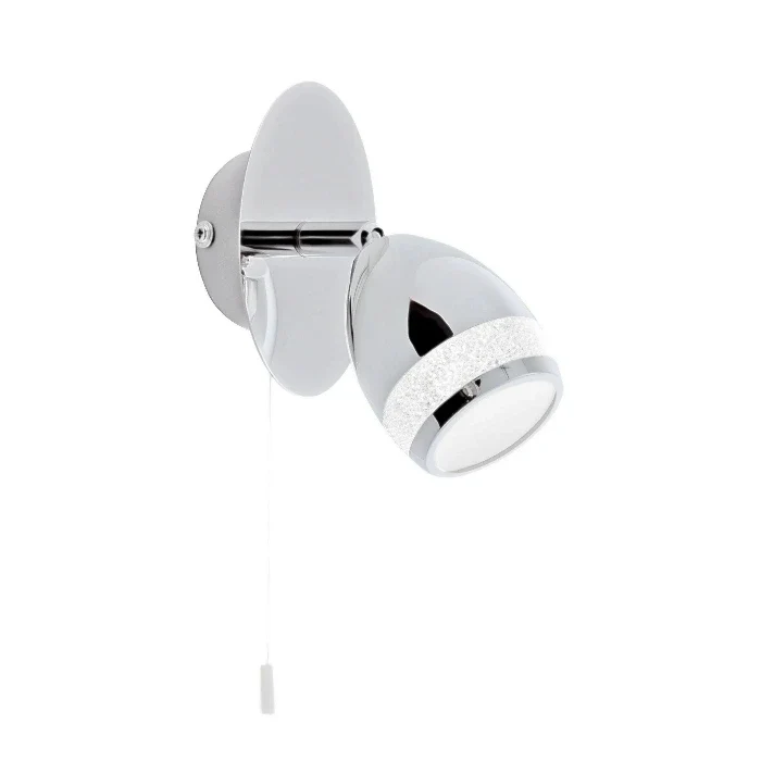 LED Wandlampe mit Zugschalter Chrom IP44 – schwenkbare Leselampe 4W 4000K mit Glitzerrand