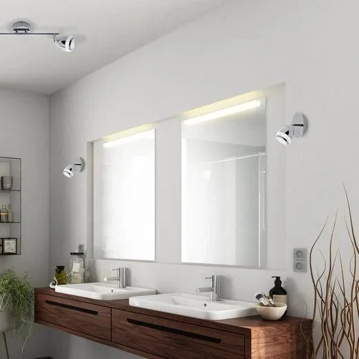 LED Wandlampe mit Zugschalter Chrom IP44 – schwenkbare Leselampe 4W 4000K mit Glitzerrand