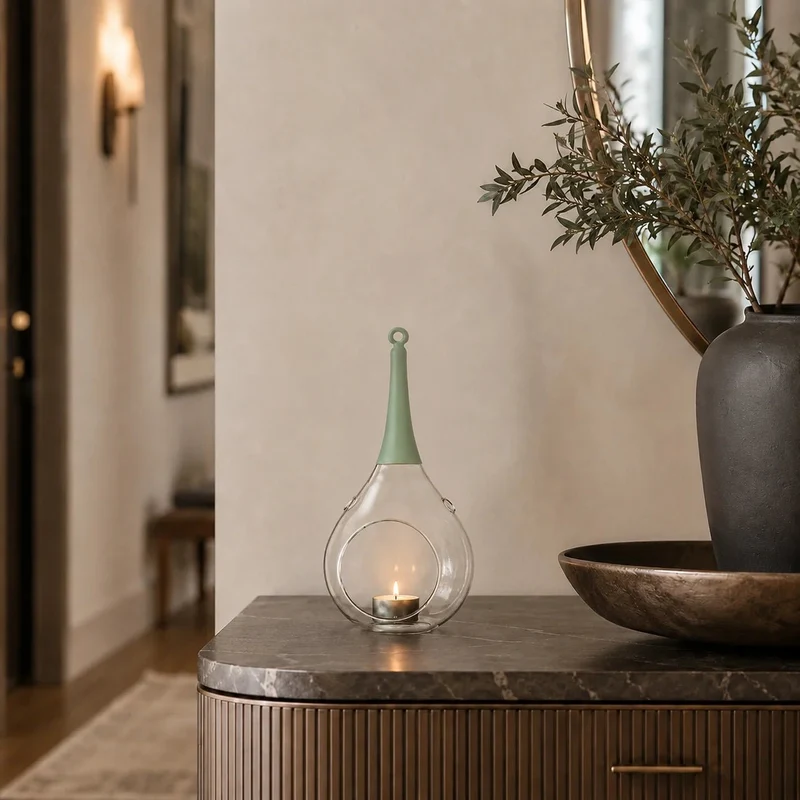 Sompex Taura Hängewindlicht Grün 30 cm – mundgeblasen · handbemalt · Glas · Tropfenform