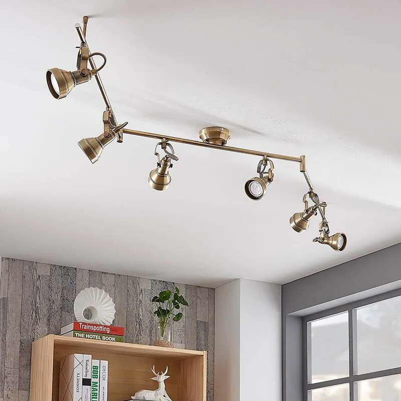 B-Ware Lindby Deckenlampe Perseas LED Deckenleuchte 6-flg dimmbar altmessing 180cm