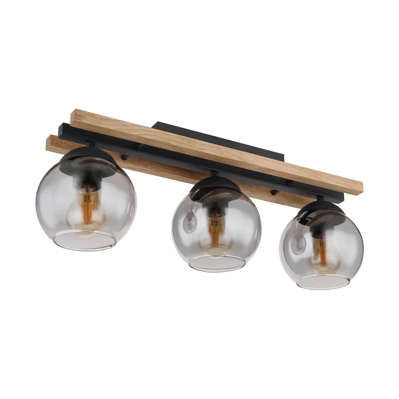 B-Ware Globo Deckenlampe Conni LED Leuchte dimmbar 3-flg rauchgrau Holz 60cm