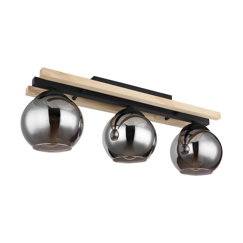 B-Ware Globo Deckenlampe Conni LED Leuchte dimmbar 3-flg rauchgrau Holz 60cm