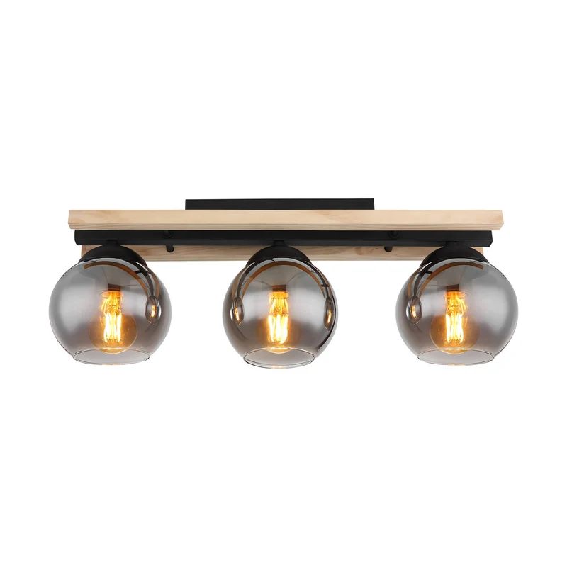 B-Ware Globo Deckenlampe Conni LED Leuchte dimmbar 3-flg rauchgrau Holz 60cm