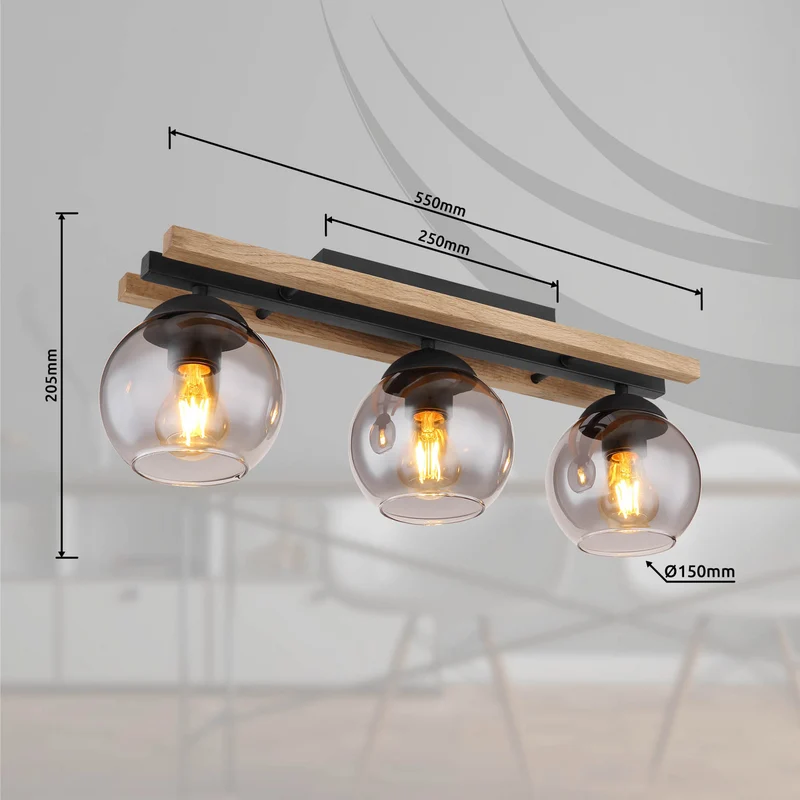B-Ware Globo Deckenlampe Conni LED Leuchte dimmbar 3-flg rauchgrau Holz 60cm
