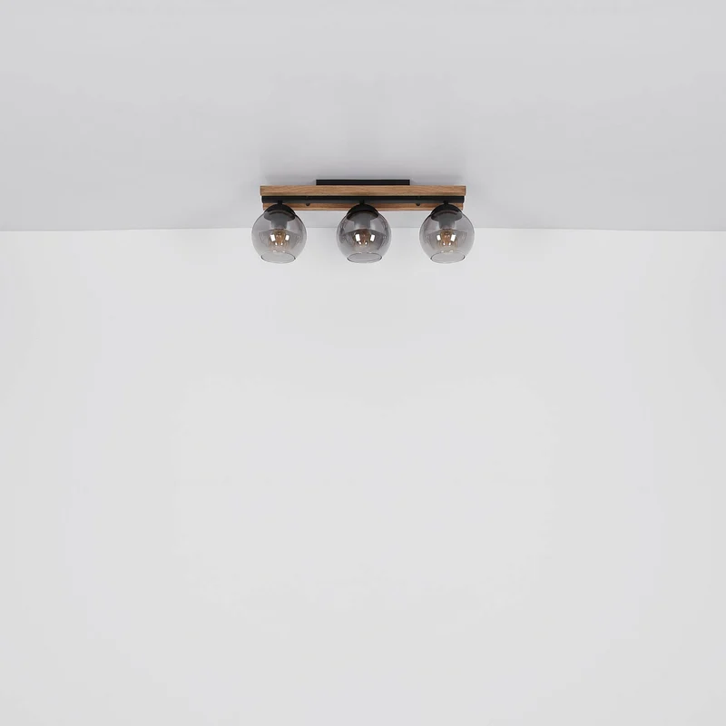 B-Ware Globo Deckenlampe Conni LED Leuchte dimmbar 3-flg rauchgrau Holz 60cm