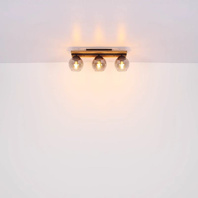 B-Ware Globo Deckenlampe Conni LED Leuchte dimmbar 3-flg rauchgrau Holz 60cm