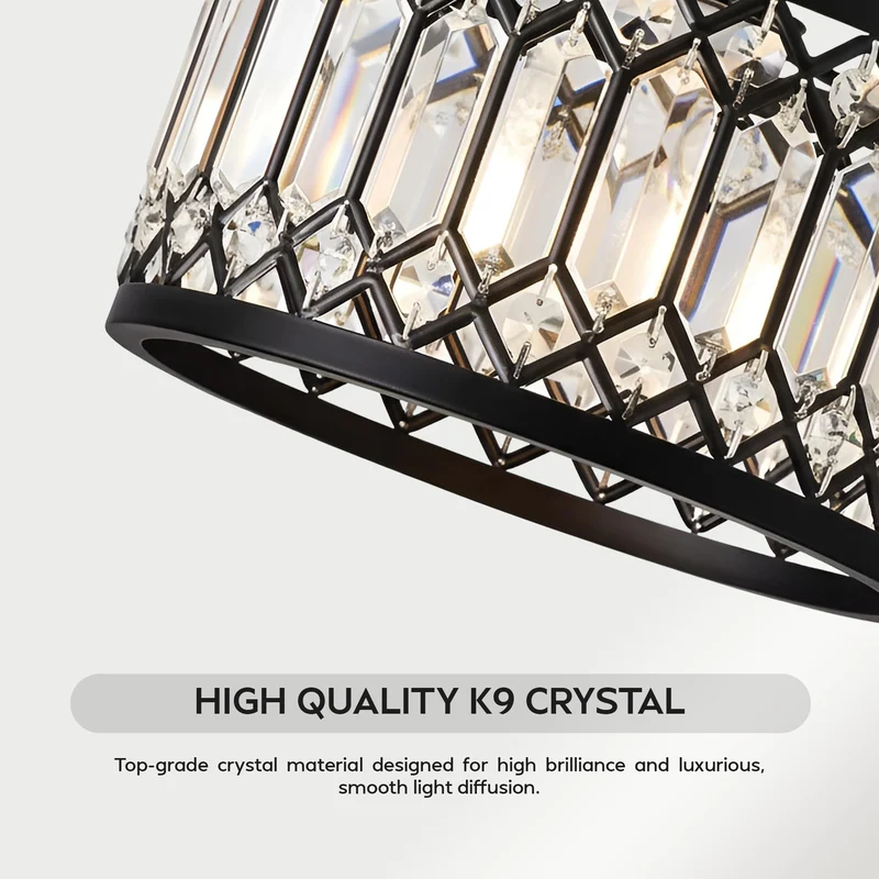LED Elegante Schwarze Kristall Deckenleuchte E27 ~3398