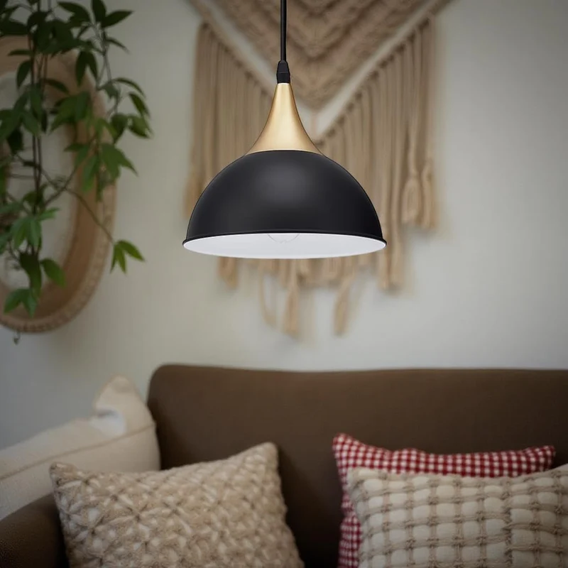 Retro Kuppel Esstischlampe E27 Metall | Vintage Bistro Pendelleuchte Ø21cm ~3397