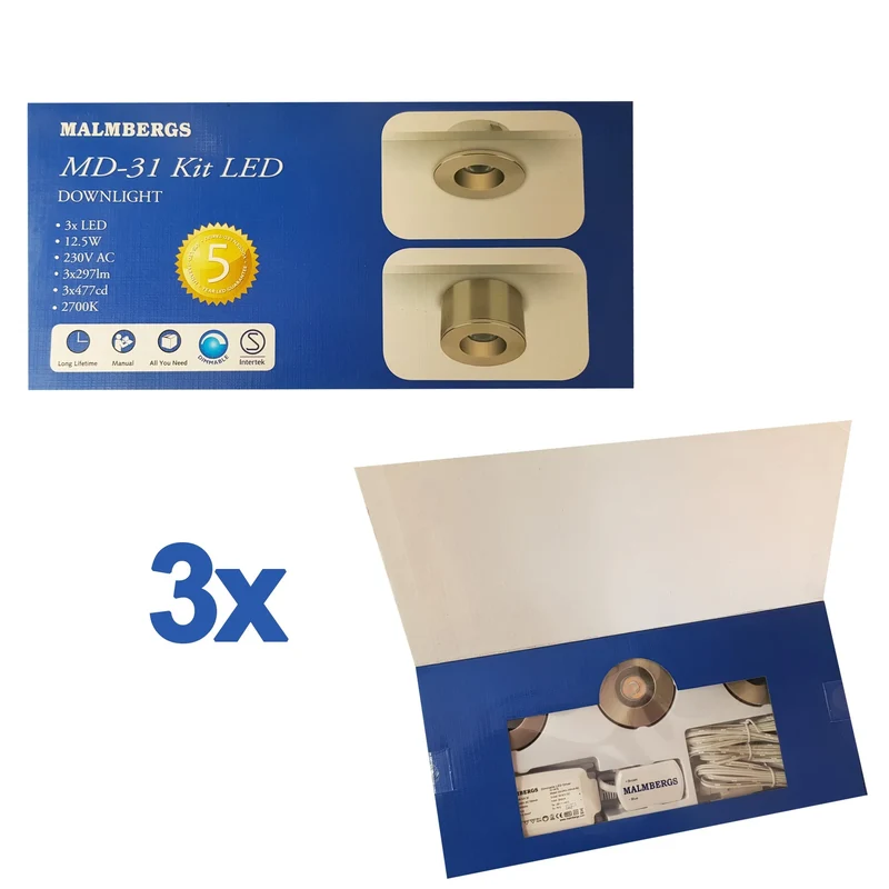 9er Set LED Spots Einbau & Aufbau dimmbar Alu IP44 55 mm – Malmbergs MD-31