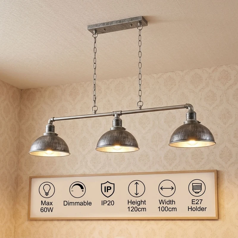 Ketten Hängelampe 3-flammig – Vintage Industrie Billardlampe | Ø21cm | E27 ~3543