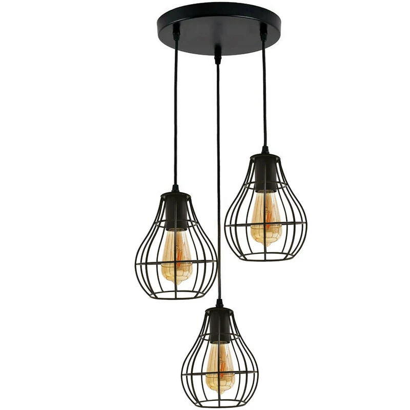 3-flammige Vintage Pendelleuchte Schwarz Höhenverstellbar~3454