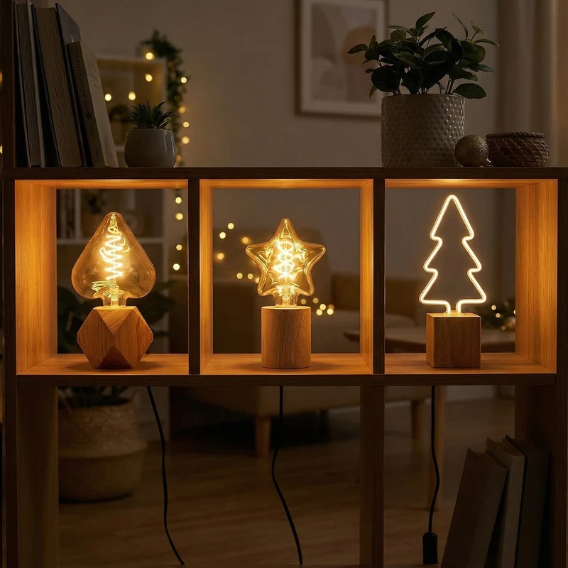 Dreifach-Holztischlampen für stimmungsvolle Beleuchtung~3448