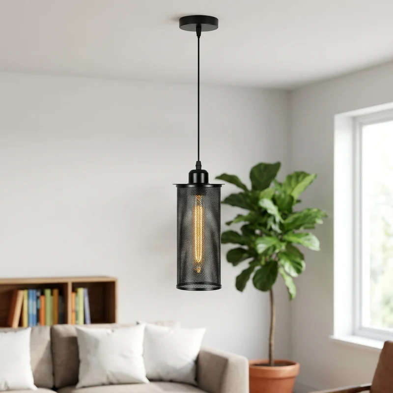 Zylinder Pendelleuchte Lochblech – Modern Loft Hängelampe Gitter | Höhenverstellbar | E27 ~3589