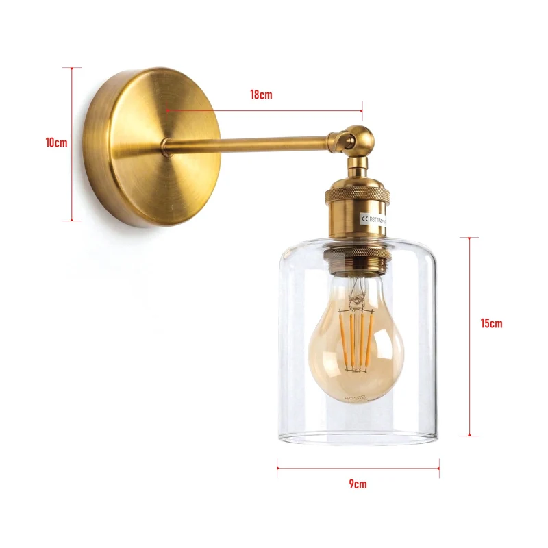 Schwenkbare Messing-Wandleuchte mit Klarglas | Vintage Wandlampe E27 ~3588