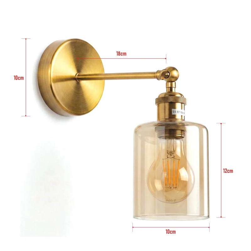 Schwenkbare Messing-Wandleuchte mit Klarglas | Vintage Wandlampe E27 ~3588