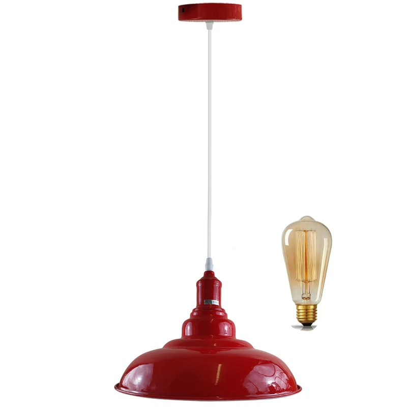 Retro Hängelampe Rot E27 Vintage Pendellampe Ø 32 cm ~3393