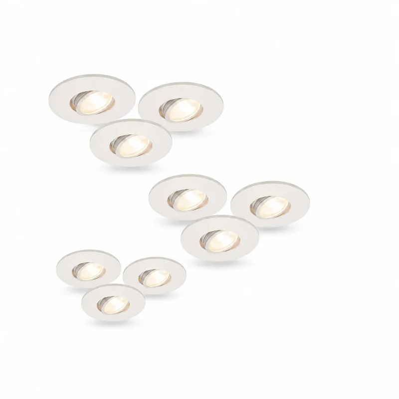 9er-Set LED Einbaustrahler MD-350 – dimmbar, schwenkbar, IP44, warmweiß 2700 K, weiß von Malmbergs