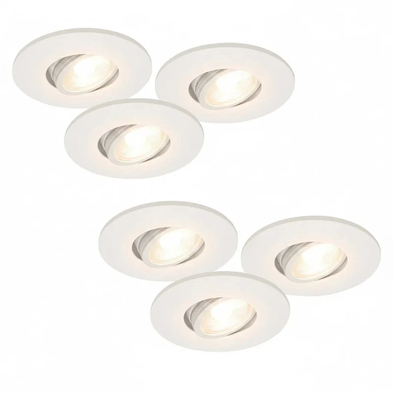 6er Set LED Einbaustrahler MD-350 – dimmbar, schwenkbar, IP44, Ø 68 mm, warmweiß 2700 K, weiß | Malmbergs