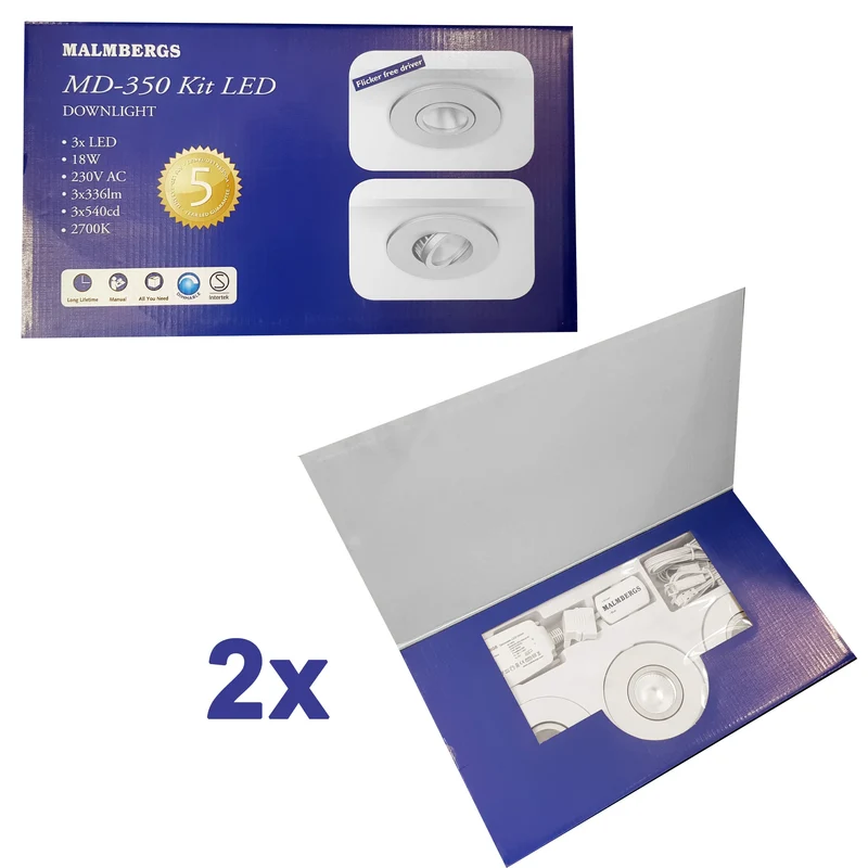 6er Set LED Einbaustrahler MD-350 – dimmbar, schwenkbar, IP44, Ø 68 mm, warmweiß 2700 K, weiß | Malmbergs