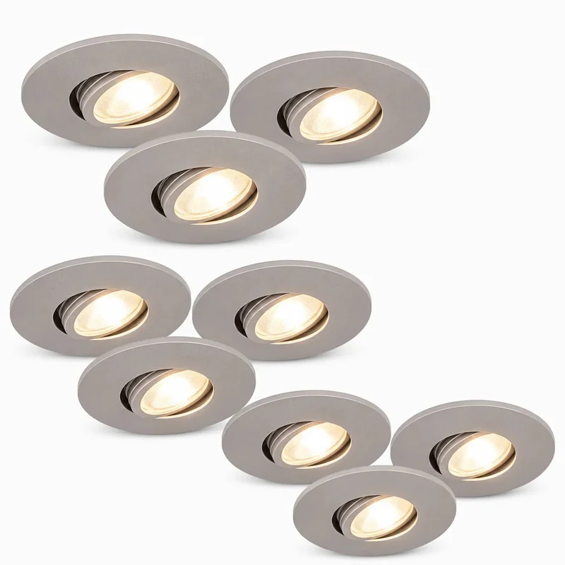 9er Set LED Einbaustrahler dimmbar & schwenkbar IP44 – MD-350 silber matt