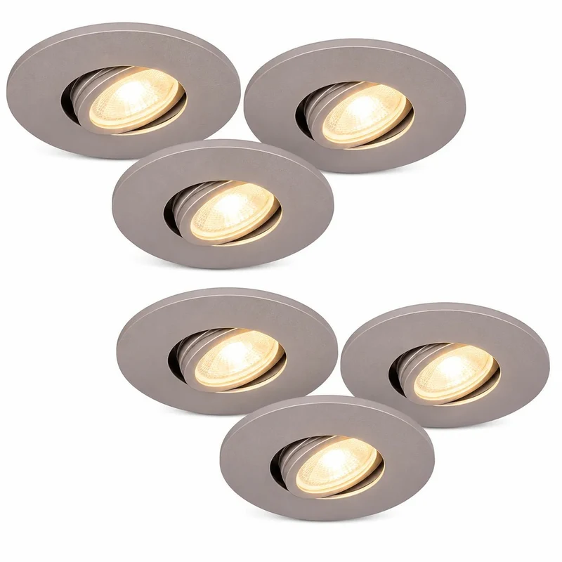 6er Set LED Einbaustrahler dimmbar & schwenkbar – Silber matt – IP44 – MD-350 Kit