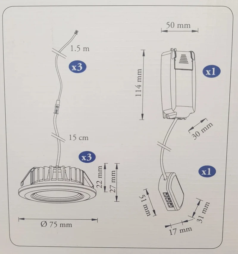 6er Set LED Einbaustrahler MD-99 – dimmbar, IP44, Ø 60 mm, ultra flach 22 mm, warmweiß 2700 K, weiß | Malmbergs